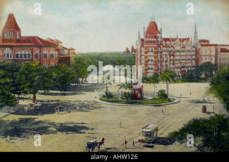 AAD 91712 alte Lithographie Illustrationskunst Drucken der indischen Flora Fountain Hutatma Chowk Bombay Mumbai Indien Stockfoto