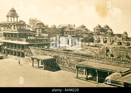 AAD 91654 Alter Vintage antik antike Druck der fünfstöckige Palace Panch Mahal Fatehpur Sikri Indien Stockfoto