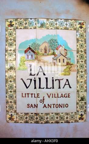 San Antonio Texas USA Riverwalk La Villita historische Kunst Ortsschild Stockfoto