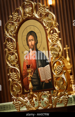 Bild von Jesus mit Goldrahmen Stockfoto