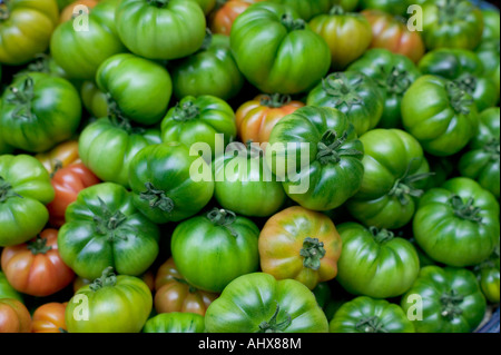 Nahaufnahme von einer Schüssel von grünen Tomaten an London Borough market Stockfoto