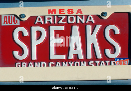 Eitelkeit Nummernschild Arizona Stockfoto