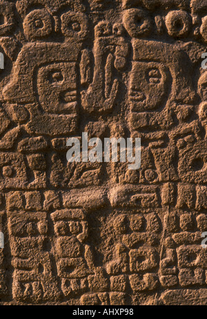 Stele, Monte Alban archäologische Zone, Bundesstaat Oaxaca, Mexiko Stockfoto