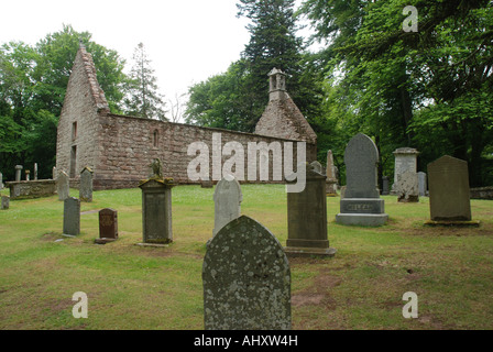 Ruinen und Friedhof der Chruch Marienkirche am Auchindoir, Highland Schottland Stockfoto