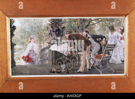 "Fine Arts, Menzel, Adolph von (1815-1905): Malerei,"Reisepläne", 1875, Gouache, Folkwang Museum, Essen, Planung einer Journe Stockfoto