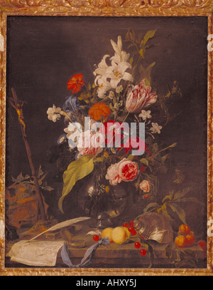 "Fine Arts, Heem, Jan Davidsz de, (1606-1684), Malerei,"Blume Stillleben mit Kruzifix und Totenkopf", ca. 1630, Öl auf Can Stockfoto