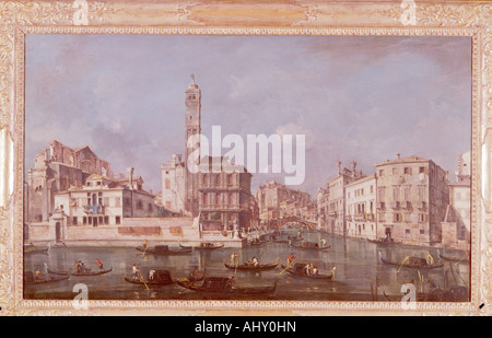 "Bildende Kunst, Guardi, Francesco, (1712-1793), Malerei,"Canal Grande bei San Geremia", ca. 1760, Öl auf Leinwand, 71,5 cm Stockfoto