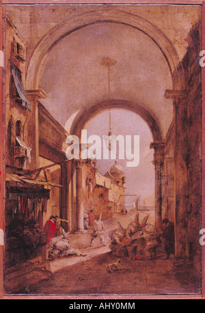 "Bildende Kunst, Guardi, Francesco, (1712-1793), Malerei, 'Architettura Con Maschere Carnevalesche' (' Architektur mit Carniv Stockfoto
