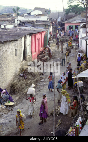 Alltag in einer typischen Gasse in der muslimischen Stadt Harar, Äthiopien Stockfoto