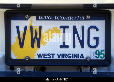 Eitelkeit Nummernschild Westvirginia Stockfoto