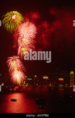 Silvester-Feuerwerk in Victoria Harbour Hong Kong n4 Stockfoto