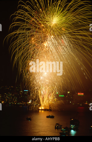 Silvester-Feuerwerk in Victoria Harbour Hong Kong n5 Stockfoto