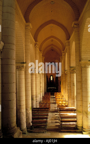 Frankreich, Deux Sevres, Melle, Dorf, Kirche Sainte Hilaire, Langhaus Stockfoto