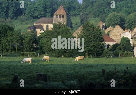 Frankreich, Creuse, Moutier d'Ahun Dorf, romanische Kirche von Moutier Stockfoto