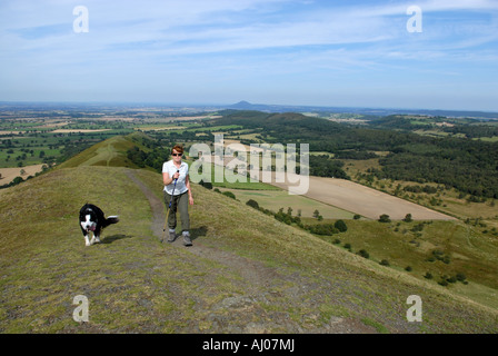 Wandern auf dem Lawley Hügel an der Shropshire Hügel Englands Stockfoto