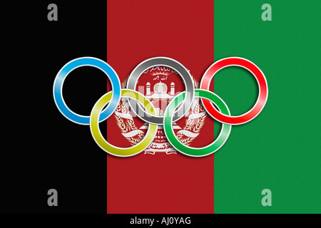 Flagge Afghanistans mit Olympia-symbol Stockfoto