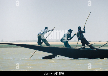Eine Pinasse traditionellen Boot während der jährlichen Vieh Kreuzung in Diafarabe Fluss Niger Mali Stockfoto
