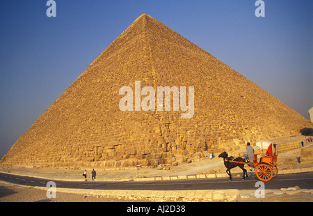 Pferdewagen vor der Cheops-Pyramide in Gizeh, Ägypten Stockfoto