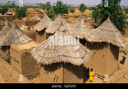 Traditionelle Dogon Getreidegeschäfte in Kani-Kombole Dorf, Mopti Region, Mali, Westafrika Stockfoto