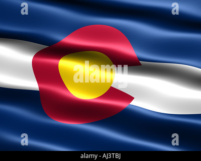 Computergenerierte Darstellung der Flagge des Staates Colorado mit seidig aussehen und Wellen Stockfoto