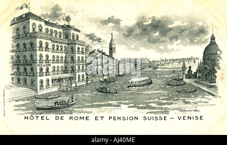 Werbung Ansichtskarte für Hotel de Rome und Pension Suisse, Venedig [Italien] um 1900 Stockfoto