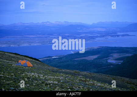 Camping im Dientes Berge, Isla Navarino, Feuerland, Chile Stockfoto