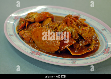 Ein Chili Crab Gericht, eine Singapurische Delikatesse; Foto in Singapur. Stockfoto