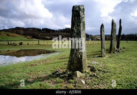 Ausrichtung der Ballymeanoch stehenden Steinen Stockfoto