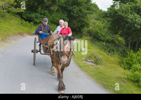 Touristen in Jaunting Car 'Gap of Dunloe' County Kerry Irland Stockfoto