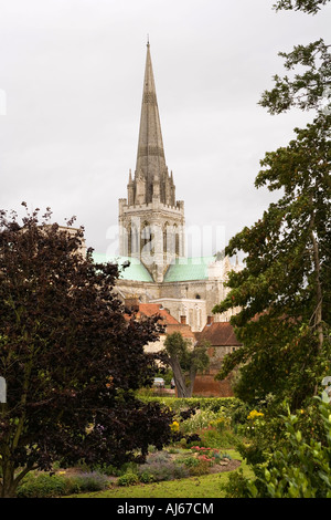 UK West Sussex Chichester Cathedral Spire von Bischöfen Schlossgarten Stockfoto