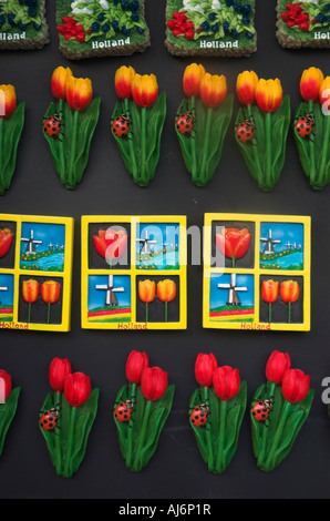 Kühlschrank-Magnete, geformt wie ein Haufen von Tulpen zum Verkauf auf dem Blumenmarkt in Amsterdam Stockfoto