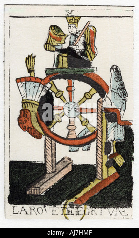 Tarot Karte des Glücksrad, Noblet Tarot, 17. Artist: Unbekannt Stockfoto