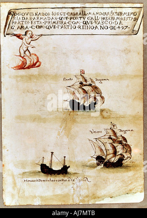 Vasco da gamas Flotte auf See, 1497. Artist: Unbekannt Stockfoto