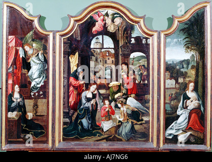 'Anbetung der Hirten', Triptychon, Ende 15./Anfang des 16. Jahrhunderts. Artist: Cornelius Engebrechtsz Stockfoto