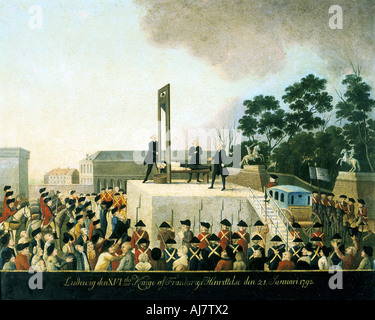 Ausführung durch die Guillotine von Ludwig XVI. von Frankreich, Paris, 21. Januar 1793 (1790s). Artist: Anon Stockfoto