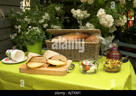 Alles ist bereit für den Nachmittag Mittagessen im Freien im Garten Stockfoto