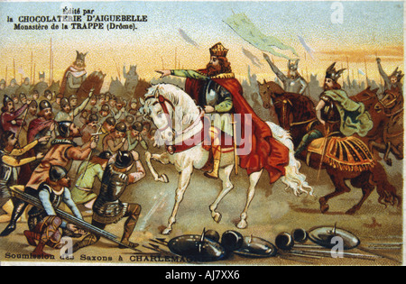 Karl der Große, König der Franken, die Annahme der Vorlage der Sachsen, 777 (19. Jahrhundert). Artist: Unbekannt Stockfoto