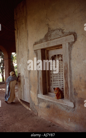 Verriegelung der Tür der Kirche im Kebran Gabriel Mönch Insel Kloster, Tana-See, Bahar Dar, Äthiopien Stockfoto