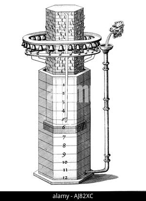 Clepsydra (Wasser) zeigt Stunden und Läuten, 1617-1619. Artist: Unbekannt Stockfoto