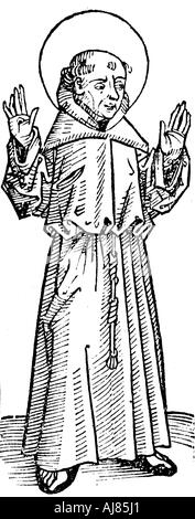 Hl. Franz von Assisi, italienischer Priester und Gründer des Franziskanerordens, 1493. Artist: Unbekannt Stockfoto