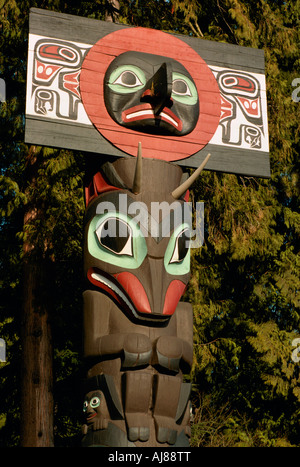 Haida-Totempfahl Brockton Point, Stanley Park, Vancouver, BC, Britisch-Kolumbien, Kanada - Detail Stockfoto