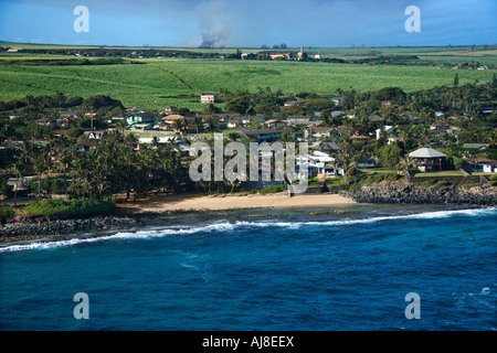 Luftbild der Häuser an der Küste von Maui Hawaii Stockfoto