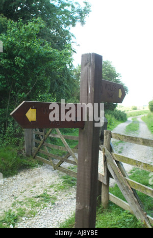 Weg-Marker auf die Wolds Weise National Trail Wharram Percy North Yorkshire Stockfoto