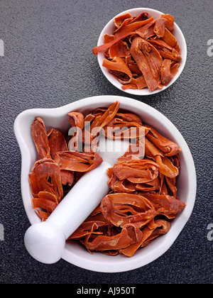 MACE KLINGEN IM MÖRSER Stockfoto