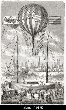 Erstflug mit einem Luftschiffballon aus Dijon von Louis Bernard Guyton de Morveau, 12. Juni 1784. Stockfoto