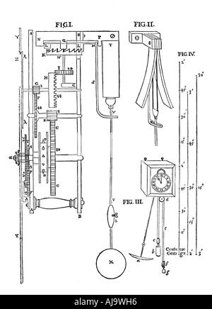 Design für eine Pendeluhr, 1673. Artist: Anon Stockfoto