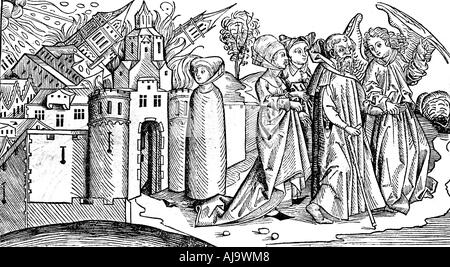 Zerstörung von Sodom und Gomorra durch Erdbeben, 1493. Artist: Anon Stockfoto