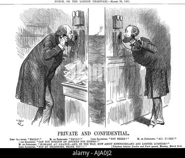 "Privat und Vertraulich", Eröffnung der anglo-französischen Telefon Linie, 1891. Artist: John Tenniel Stockfoto