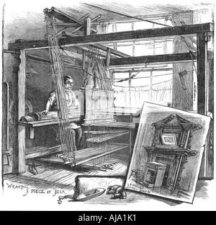 Ein Spitalfields silk Weaver an seiner Hand Webstuhl, 1884. Artist: Unbekannt Stockfoto