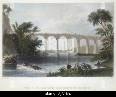 Viadukt über dem Baltimore and Washington Railroad, c 1838. Artist: Henry Adlard Stockfoto